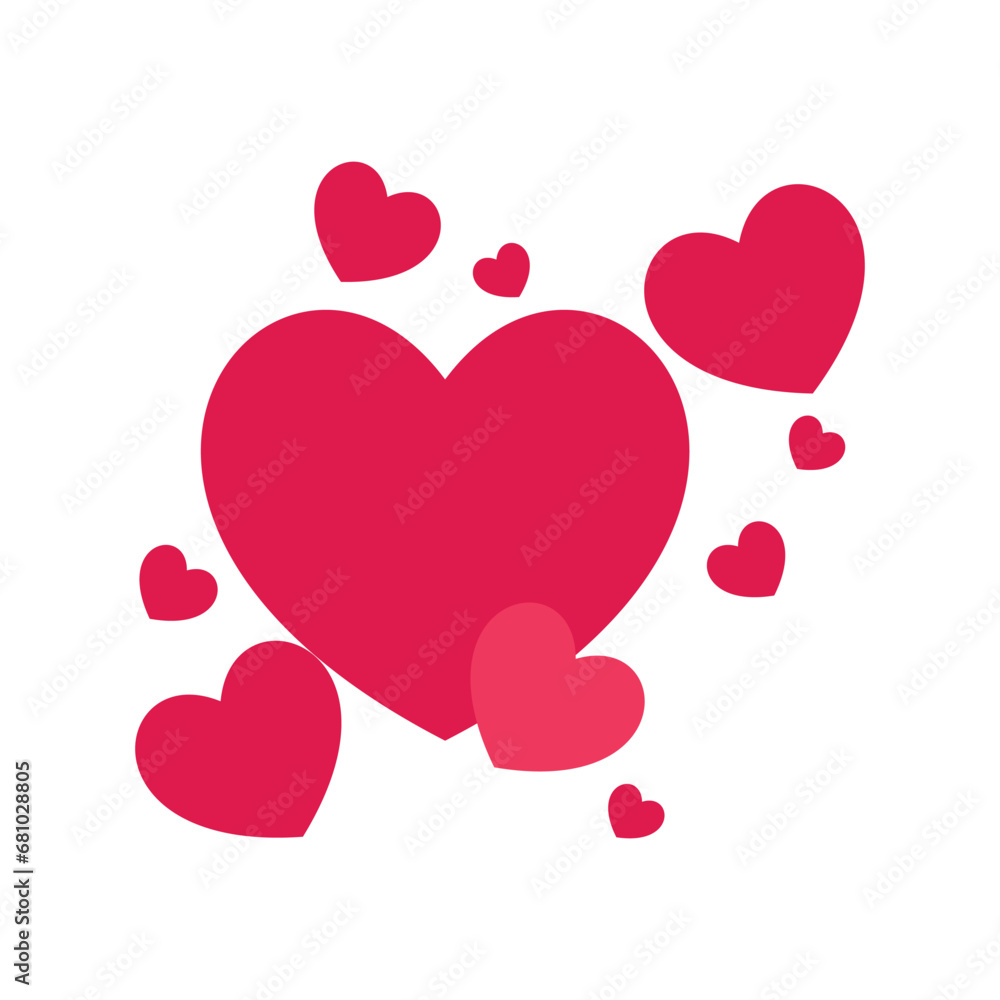 Red hearts on white background. Valentines day. Vector illustration. Design romantic and loving elements, expressions of affection for greeting cards, banners and others