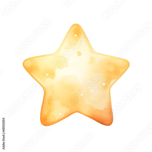 Yellow Hand drawn cute watercolor stars isolated on transparent background