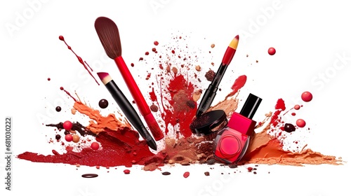 Abstract flat lay background with professional make-up products. Beauty industry accessories. Top view
