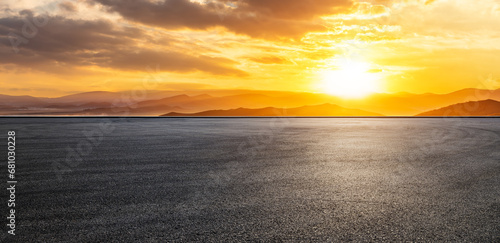 Asphalt road square and mountain with sky clouds nature landscape at sunrise