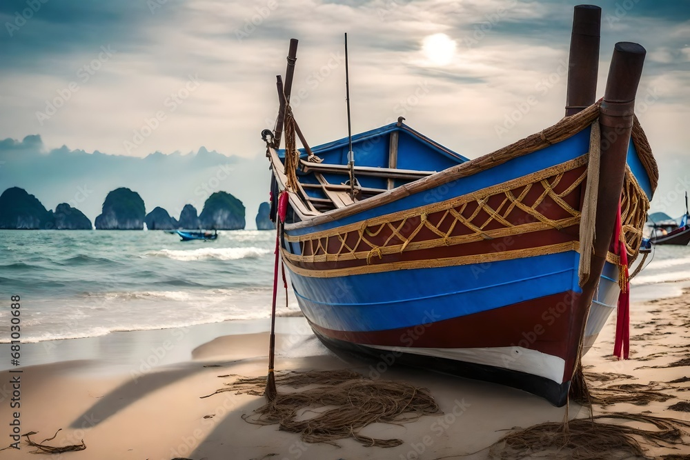 boats on the beach generated by AI technology