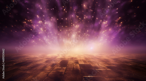 Sparkling purple gold glowing background with floor as wallpaper background illustration
