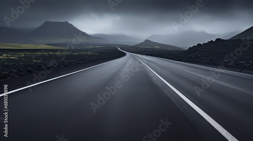 Asphalt road stretching into the distance, cloudy landscape photo
