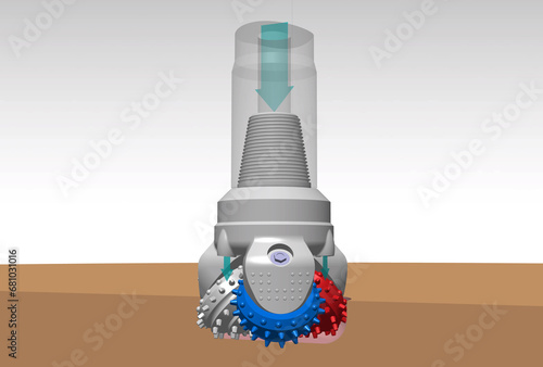 Tricone drill bits 3D illustration photo