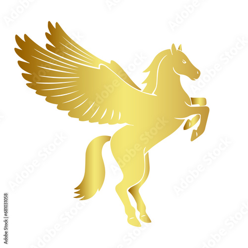 gold pegasus, horse isolated on white