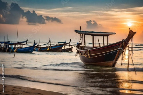 boats on the beach generated by AI technology