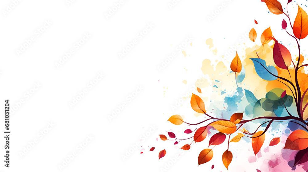 Autumn leaves border. October thanksgiving pattern isolated on white background. Falling leaves concept, Autumn background with watercolor maple leaves, autumn red and yellow leaves on white 

