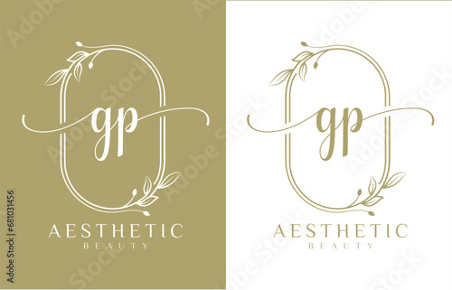 Letter GP Beauty Logo with Flourish Ornament