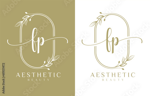 Letter F and P Beauty Logo with Flourish Ornament