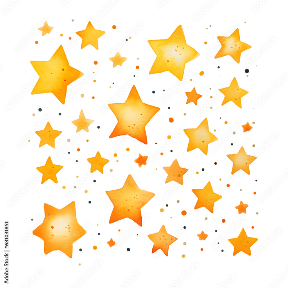 Golden yellow Hand drawn cute watercolor stars pattern isolated on transparent background Golden yellow Hand drawn cute watercolor stars pattern isolated on transparent background