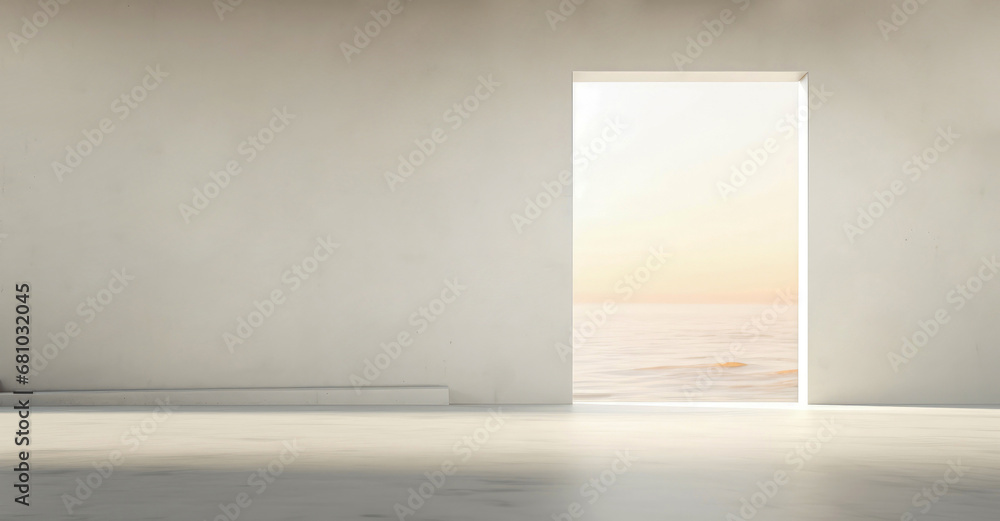 Futuristic beige interior mockup. Surreal view. Textured empty wall with overlay shadow effect. Empty podium, display, for product presentation. Minimal background. Generative ai. Futuristic beige interior mockup. Surreal view. Textured empty wall with overlay shadow effect. Empty podium, display, for product presentation. Minimal background. Generative ai.