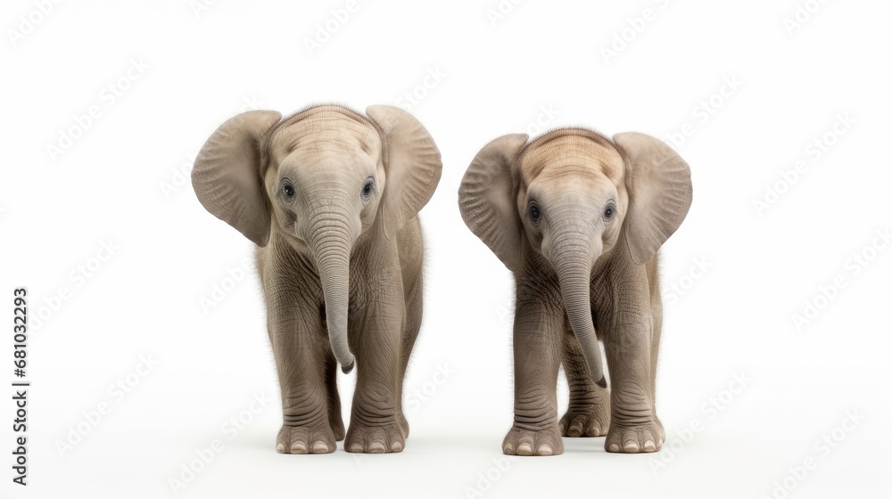 Obraz premium Picture of two African Elephant walking together isolated over white background.