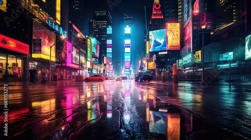 Amazing Night Adventure through the Sparkling City Streets, Lit up by a Beautiful Array of Lights, Mirroring the Radiant Glow After the Rain © Magenta Dream