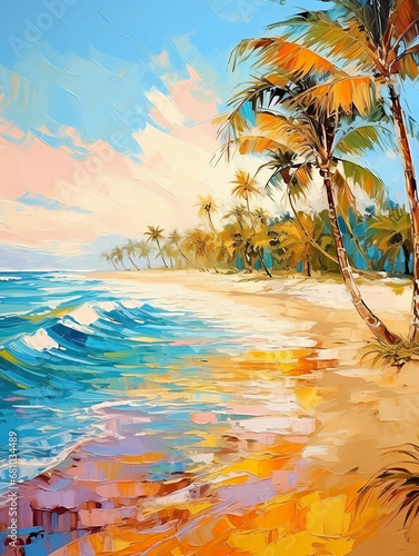 A Beach With Palm Trees And Waves - Wide paradise beach panorama background