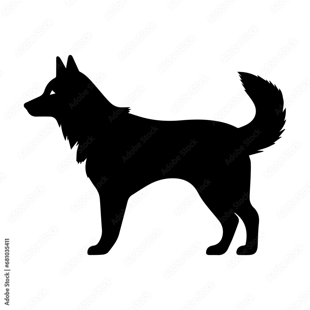 Siberian Husky Dog Vector Silhouette, Generative AI.