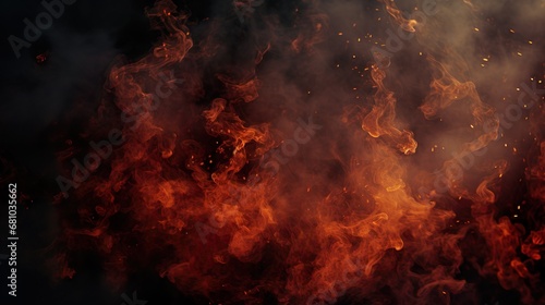 Translucent fire flames and sparks with horizontal repetition on transparent background. For used on dark illustrations.