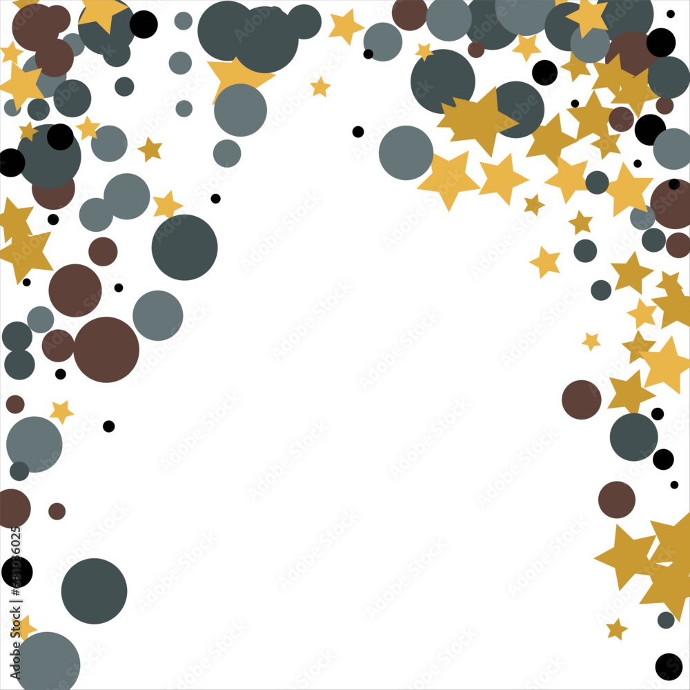 Gold, blue, brown, black confetti with circles and stars. Cosmic shine. Christmas abstract pattern. Beautiful illustration for postcard, banner, web. Background for the image. Vector illustration Gold, blue, brown, black confetti with circles and stars. Cosmic shine. Christmas abstract pattern. Beautiful illustration for postcard, banner, web. Background for the image. Vector illustration