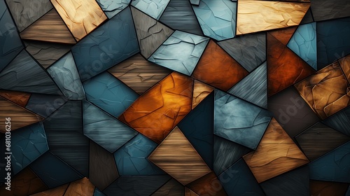 Dynamic Geometric Shapes in Abstract Artwork with Brown, Blue, and Orange Colors
