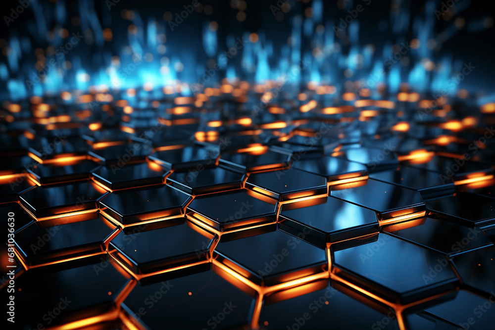 Futuristic hexagons, wallpaper with bright elements Futuristic hexagons, wallpaper with bright elements