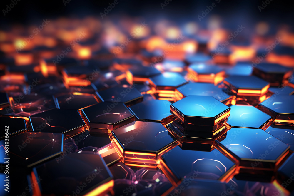 Fototapeta premium Futuristic hexagons, wallpaper with bright elements