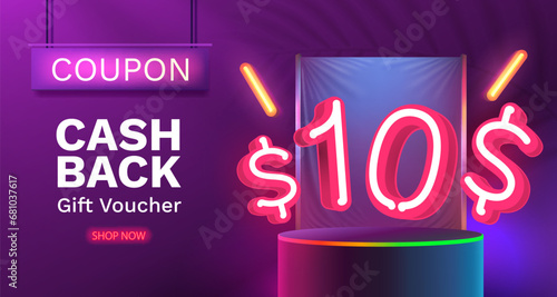 Coupon special voucher 10 dollar, Check banner special offer. Vector illustration