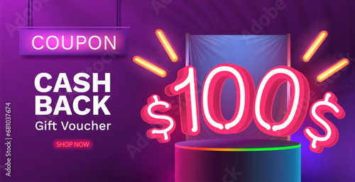 Coupon special voucher 100 dollar, Check banner special offer. Vector illustration