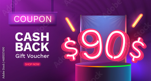 Coupon special voucher 90 dollar, Check banner special offer. Vector illustration