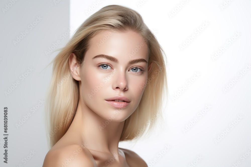 Fototapeta premium portrait woman beauty beautiful female young face model skin fashion girl hair white healthy eye care clean adult studio attractive cosmetic pretty hygiene caucasian make-up natural