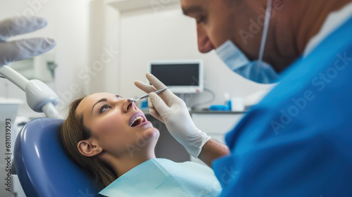 Close-Up Perspective of Dentist Inspecting Female Patient s Mouth - Professional Oral Examination