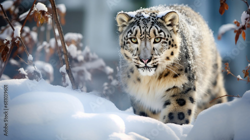 Exquisite snow leopard camouflaged in pristine mountain landscapes