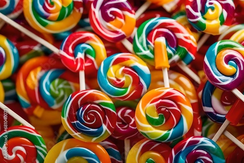 colorful lollipop on wooden table