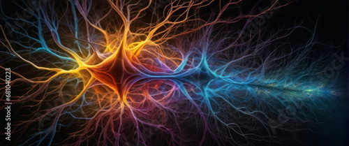 Colorful glowing nerves, concept Evolution of expanding the quality of thought through the nervous system.