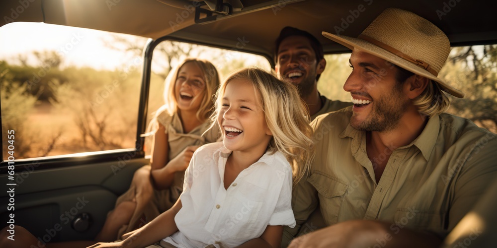 Family in safari vehicle , concept of Wildlife exploration Family in safari vehicle , concept of Wildlife exploration