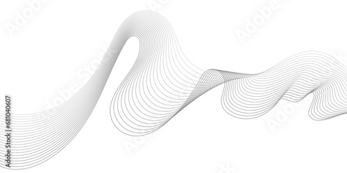 Undulate Grey Wave Swirl, frequency sound wave, twisted curve lines with blend effect. Technology, data science, geometric border. Isolated on white background. Vector illustration.