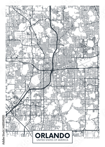 City map Orlando, urban planning travel vector poster design