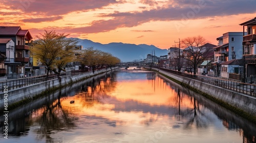 Toyama townscape near the lake japan beautiful city © Damerfie