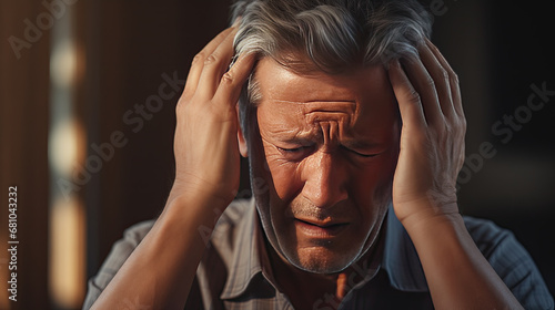 Man headache with Stressfull, disorder Stroke awareness day  . photo