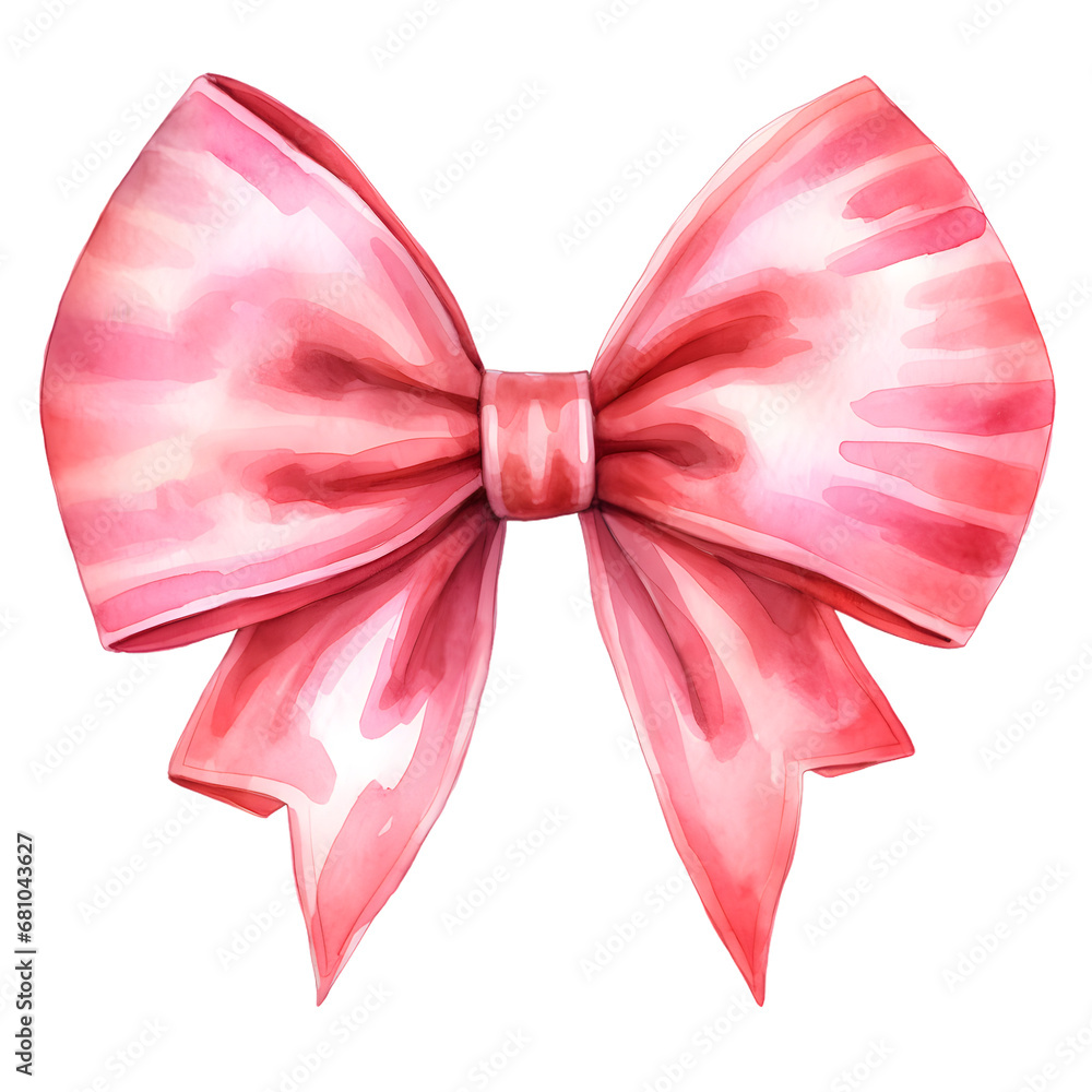 Pink bow watercolor illustration isolated on transparent background