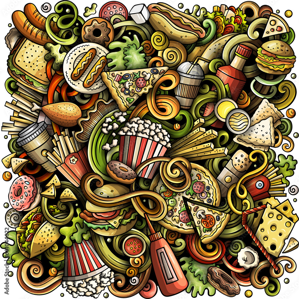 Fastfood detailed cartoon illustration