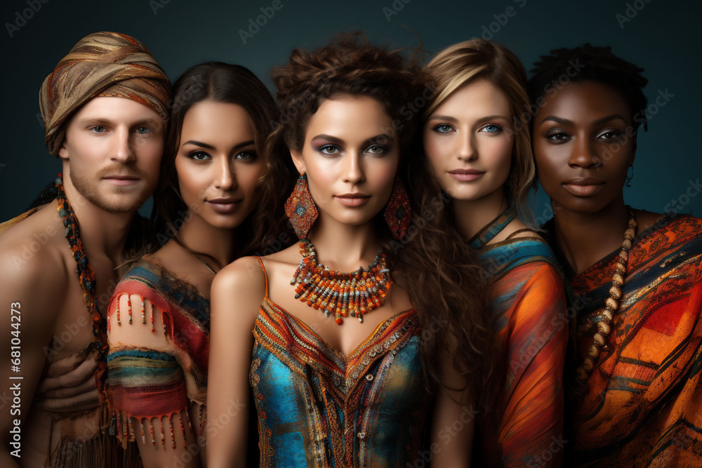 A group of people of different nations, nationalities and races. The concept of cultural diversity and communes. Multi cultural heritage idea. High quality photo