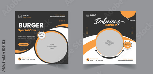 Delicious Burger or Delicious Food Menu Social Media Post Web Banner Template Design

