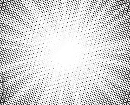 Halftone gradient sun rays pattern. abstract halftone vector dots background. monochrome dots pattern. pop art, comic small dots. star rays halftone poster. shine, explosion. sunrise rays background. © cnh
