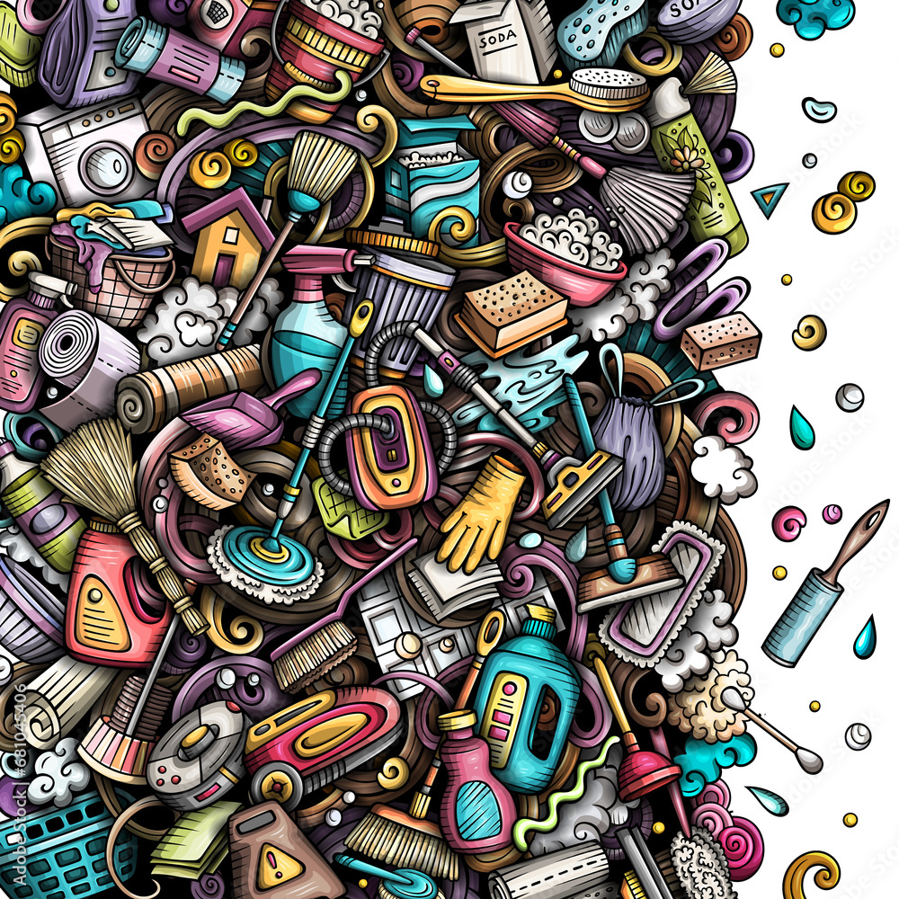 Obraz premium Cleaning detailed cartoon border illustration