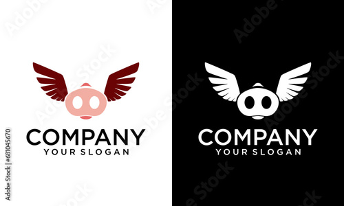 flying pig logo design icon vector illustration