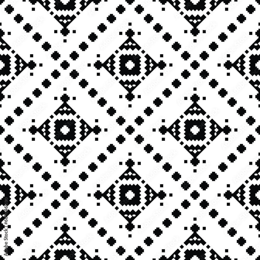 Seamless geometric backdrop with Aztec and Navajo tribal motif. Ethnic contemporary repeat pattern. Black and white colors. Design for fabric, textile, ornament, clothing, background, wrapping, batik. Seamless geometric backdrop with Aztec and Navajo tribal motif. Ethnic contemporary repeat pattern. Black and white colors. Design for fabric, textile, ornament, clothing, background, wrapping, batik.