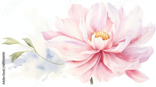 Abstract illustration of large, pink flowers in watercolor technique on white background. Print for printing