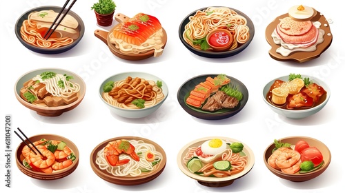 set of 3d japanese food background collection