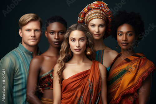 A group of people of different nations, nationalities and races. The concept of cultural diversity and communes. Multi cultural heritage idea. High quality photo