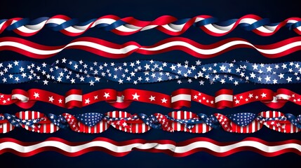 Independence Day United States stars and dividers. USA flag illustration, decorations - border lines. Memorial Day, traditional patriotic US icons for American national holiday. Veterans day USA set.
