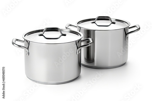New Cooking Pot Isolated, Metal Saucepan with Glass Lid, Soup Kitchenware, Shiny Stainless Cooking Pot